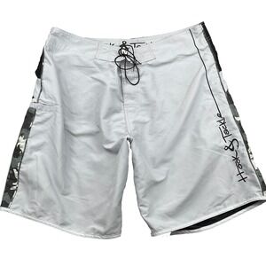 Hook & Tackle Board Shorts Men's 38 Gray Camo Performance Swim Trunks Surf Skate